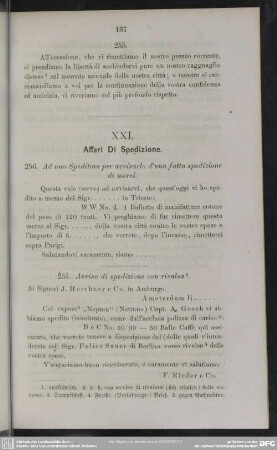 XXI. Affari Di Spedizione