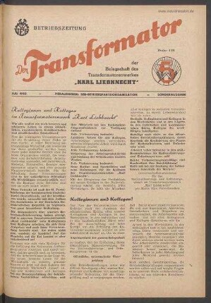 TRO-Betriebszeitung 'Der Transformator'; Sonderausgabe/1952 (Juli 1952)