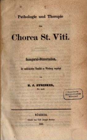 Pathologie und Therapie der Chorea St. Viti