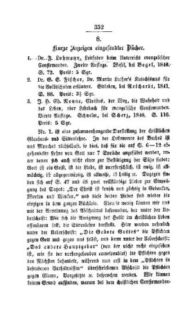 Kurze Anzeigen eingesandter Bücher
