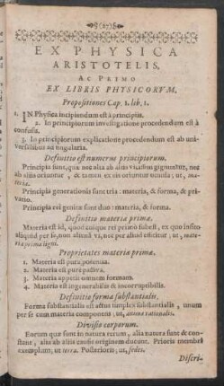 Ex Physica Aristotelis, Ac Primo Ex Libris Physicorum