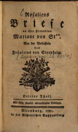 Rosaliens Briefe an ihre Freundinn Mariane von St**, 3