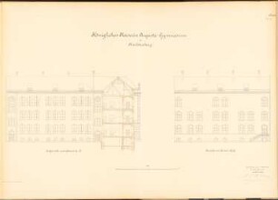 Kaiserin-Augusta-Gymnasium, Berlin-Charlottenburg: Hofansicht und Ansicht vom kleinen Hof 1:100