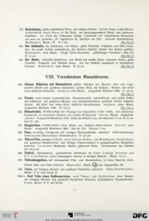 VIII. Verschiedene Manufakturen (Nr. 200-235)