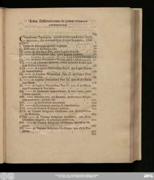 Index Dissertationum in primo volumine contentarum.