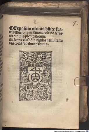 Expositio orationis dominicae, et sermo in vigilia nativit