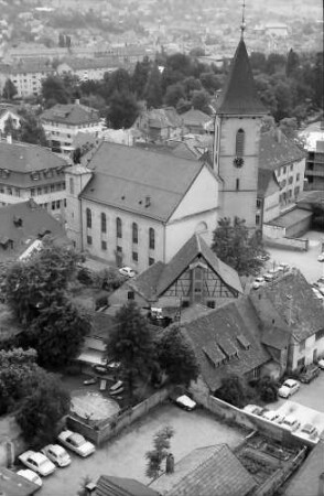 Lörrach: Blick vom Hochhaus auf Stadtkirche