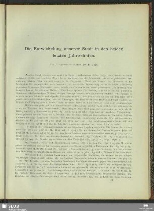Die Entwickelung unserer Stadt in den beiden letzten Jahrzehnten