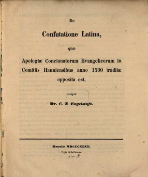De confutatione Latina, quae apologiae concionatorum evangelicorum in comitiis Hauniensibus anno 1530 traditae opposita est