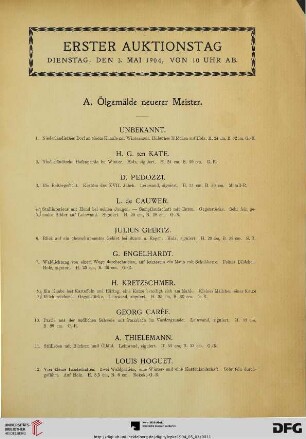 A. Ölgemälde neuerer Meister (Nr. 1-31)