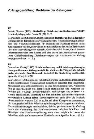 271-288, Vollzugsgestaltung. Probleme der Gefangenen