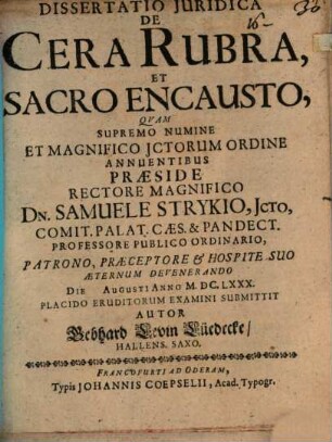 Diss. iur. de cera rubra et sacro encausto