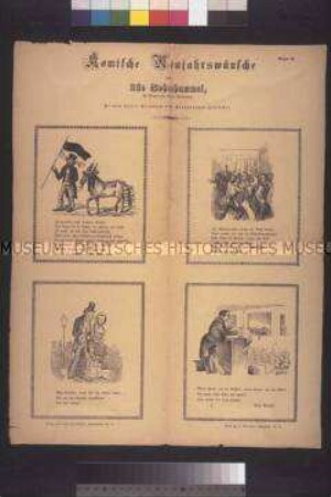 Satirisches Flugblatt (Serie): Komische Neujahrswünsche (Ullo Bohmhammel); Bogen II (Tonpapier beige); undatiert