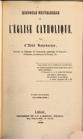 Histoire universelle de l'église catholique, 16. An 1153 - 1198