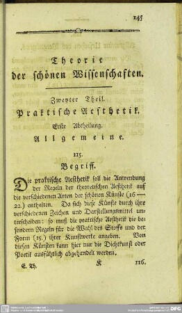 Zweyter Theil. Praktische Aesthetik