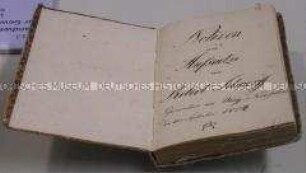 Familien-Konvolut der Familie Schärff - Notizbuch mit Eintragungen über die Wanderschaft des Posamentier-Gesellen Robert Schärff; 1824-1832