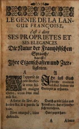 Le genie de la Langue Françoise