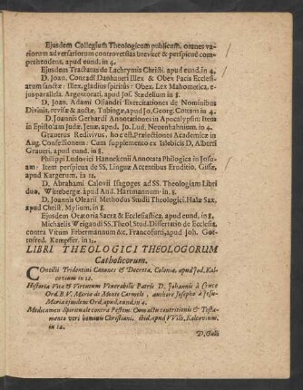 Libri Theologici Theologorum Catholicorum.