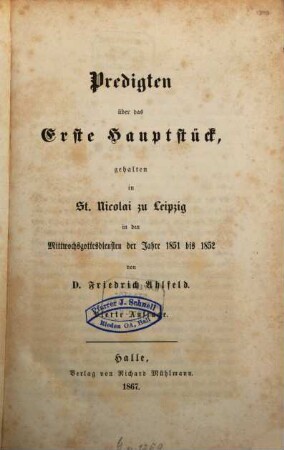 Katechismuspredigten von Friedrich Ahlfeld. 1