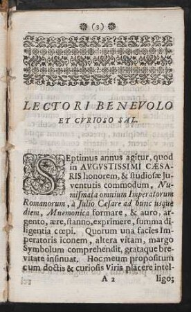Lectori Benevoli Et Curioso Sal.