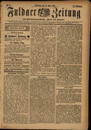 Zweite Ausgabe vom Dienstag, den 27. April 1897.