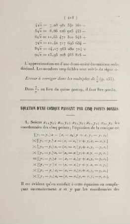 Équation d'une conique passant par cinq points donnés.
