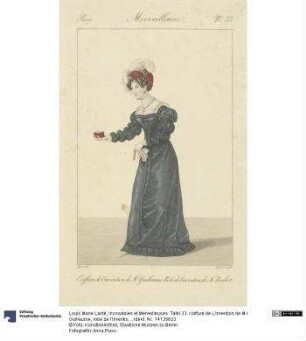 Incroyables et Merveilleuses: Tafel 33: coiffure de L'invention de M.r Guillaume, robe de l'invention