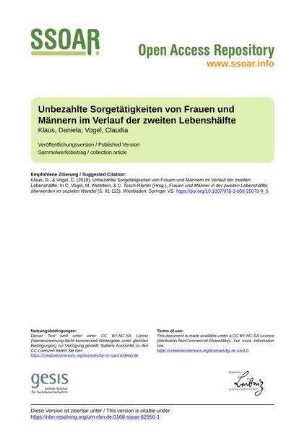 Unbezahlte Sorgetätigkeiten von Frauen und Männern im Verlauf der zweiten Lebenshälfte