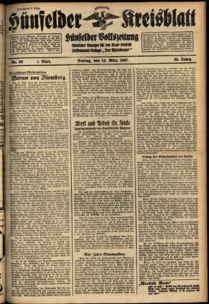 Erste Ausgabe vom Freitag, den 12. März 1937.