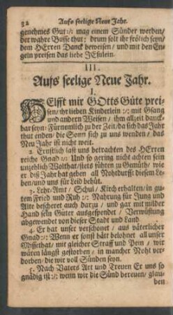 III. Aufs seelige Neue Jahr.