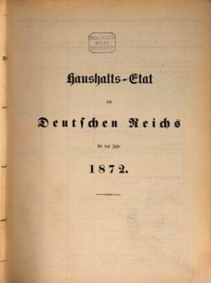 Haushaltsetat des Deutschen Reichs, 1872
