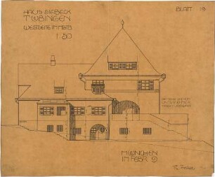Fischer, Theodor; Tübingen; Haus Siebeck - Westseite (Aufriss)