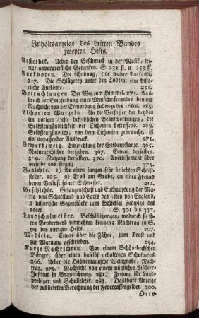 Inhaltsanzeige des dritten Bandes zweyten Hefts