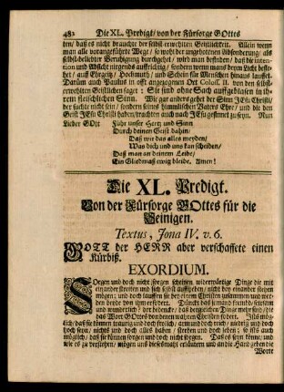 Die XL. Predigt. Von der Fürsorge GOttes für die Seinigen
