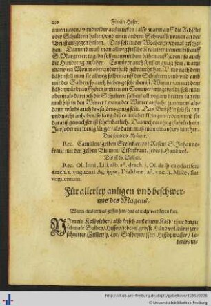 Für allerley anligen und beschwernus des Magens.