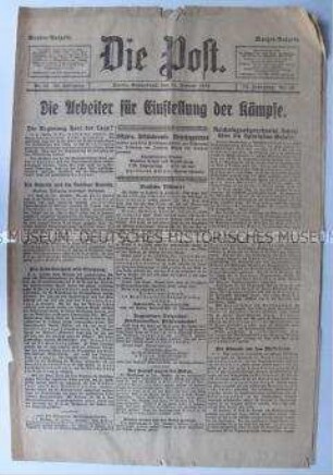 Konservative Tageszeitung "Die Post" zur Beendigung der revolutionären Kämpfe in Berlin