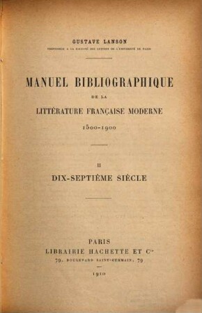 Manuel bibliographique de la littérature française moderne : 1500-1900, 2