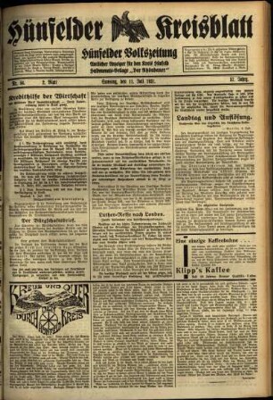 Zweite Ausgabe vom Samstag, den 11. Juli 1931.