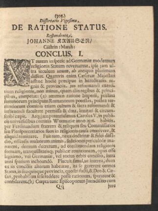 Dissertatio Vigesima, De Ratione Status.