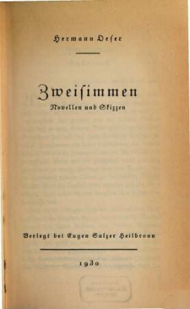 Zweisimmen : Novellen und Skizzen