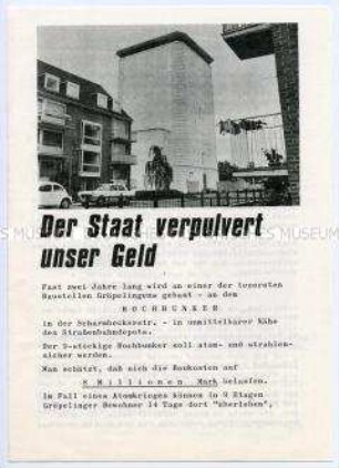 Propagandaschrift der DKP Bremen zum Bau eines atomsicheren Hochbunkers