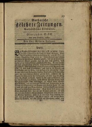 Vierzigstes Stück, den 3ten Oktober, 1789.