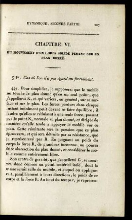 Chapitre VI. Du mouvement d'un corps solide pesant sur un plan donné.