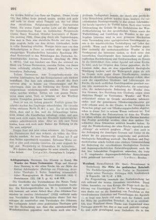 291-292 [Rezension] Schlingensiepen, Hermann, Die Wunder des Neuen Testamentes