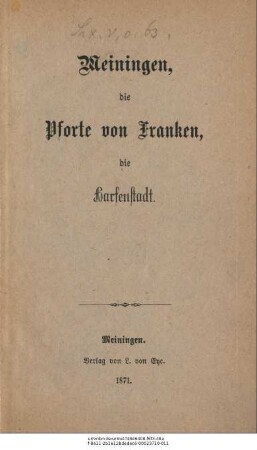 Meiningen, die Pforte von Franken, die Harfenstadt
