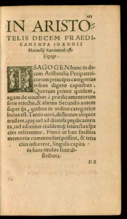 In Aristotelis Decem Praedicamenta Ioannis Murmellii Ruraemundensis Isagoge.