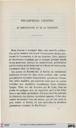 Sér. 2: Inscriptions inédites de Constantine et de sa banlieue