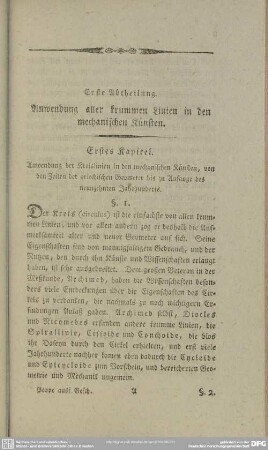 Erste Abtheilung. Anwendung aller krummen Linien in den mechanischen Künsten