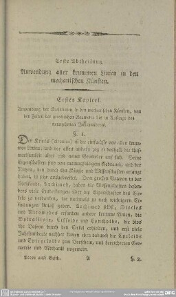 Erste Abtheilung. Anwendung aller krummen Linien in den mechanischen Künsten