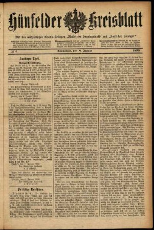 Ausgabe vom Samstag, den 08. Januar 1898.